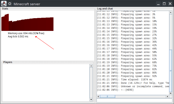 check minecraft server ram usage gui