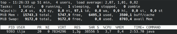 top monitors the process and displays its memory footprint